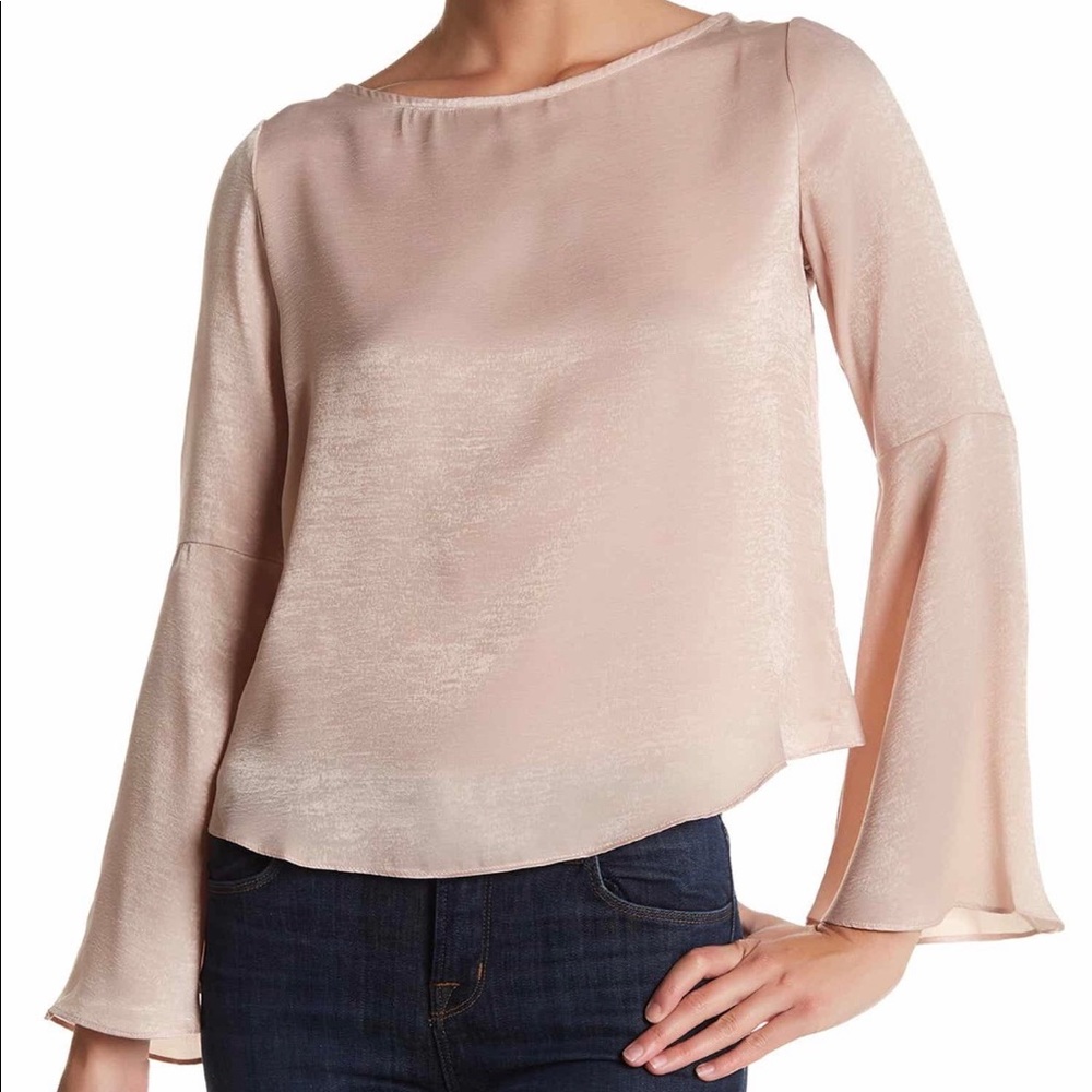 Satin bell sleeve blouse with open back